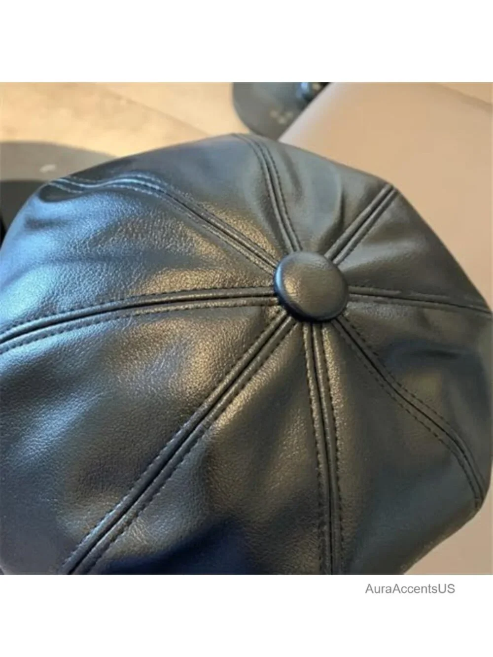 PU Leather Newsboy Cap 8 Panel Octagonal Artist Painter Hat